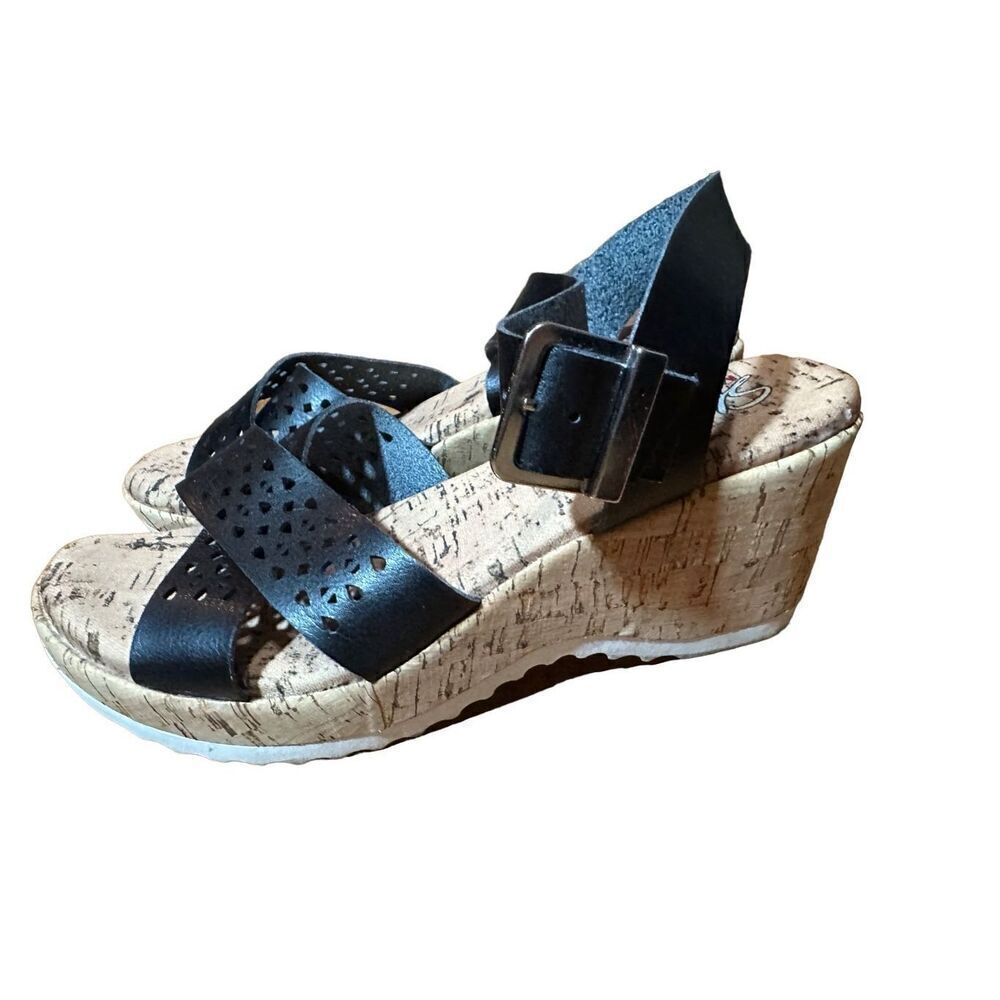 Skechers Womens sz 8 Black Bohemias Urban Pixie Platform Wedge Sandals